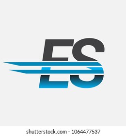 ES initial logo company name colored black and blue, Simple and Modern Logo Design.