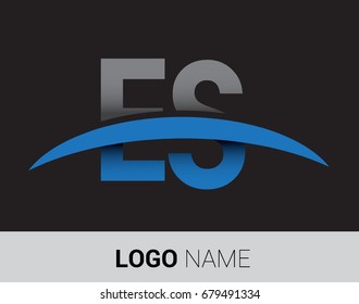 ES initial logo company name colored grey and blue swoosh design.