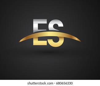 ES initial logo company name colored gold and silver swoosh design. vector logo for business and company identity
