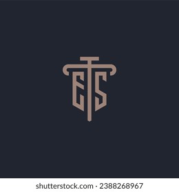 ES initial logo monogram with pillar icon design vector