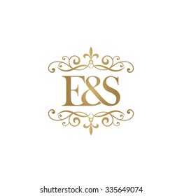 E&S Initial logo. Ornament ampersand monogram golden logo