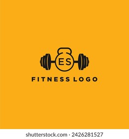 ES initial monogram for fitnes or gym logo with creative barbell design