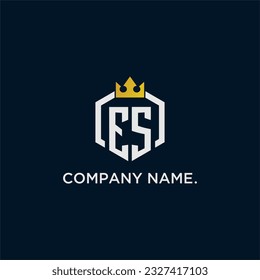 ES initial monogram logo design for hexagon style  crown elegant image