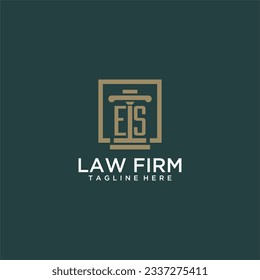 ES initial monogram logo for lawfirm with pillar design in creative square