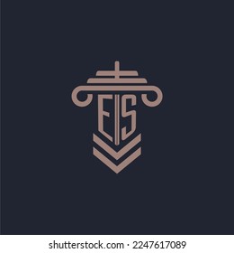 ES initial monogram logo with pillar design for law firm vector image