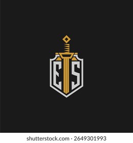 Monograma inicial ES para imagem em estilo escudo e espada