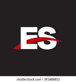 ES initial overlapping swoosh letter logo white red black background