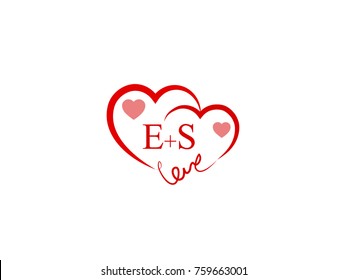 ES Initial wedding invitation, love logo template vector