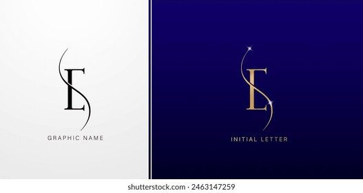 ES initials letters monogram logos designs symbol for business cards elements, branding company identity, advertisement materials golden foil, collages prints, ads campaigns, wedding invitations signs