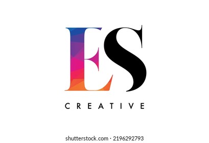 ES Letter Design with Creative Cut and Colorful Rainbow Texture. SE Letter Icon Vector Logo with Serif Font and Minimalist Style.