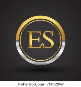ES Letter logo in a circle, gold and silver colored. Vector design template elements for your business or company identity.