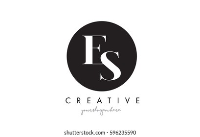 ES Letter Logo Design with Black Circle and Serif Font Vector Illustration.