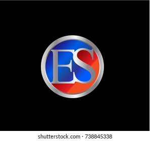 ES Letter logo Design in a circle. Blue and silver colored
