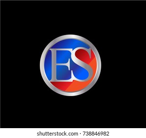 ES Letter logo Design in a circle. Blue and silver colored




