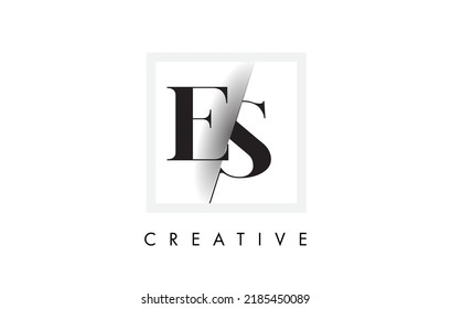 ES Letter Logo Design with Creative Intersected and Cutted Serif Font.