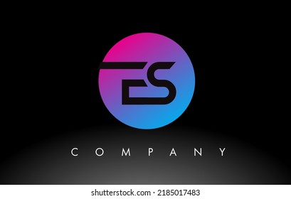 ES Letter Logo Design Icon with Purple Neon Blue Colors and Circular Design. Minimalist ES inside a Circle Vector Illustration