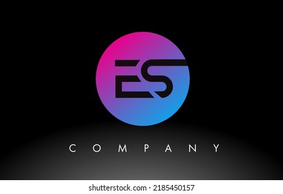 ES Letter Logo Design Icon with Purple Neon Blue Colors and Circular Design. Minimalist ES inside a Circle Vector Illustration
