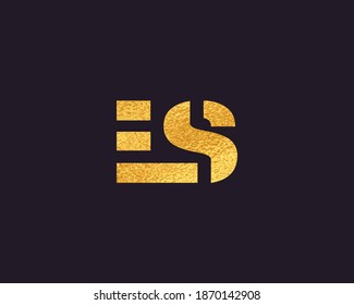 ES Letter Logo Design. luxuriöses E S Vektorbild, goldener Folieneffekt Es Logo