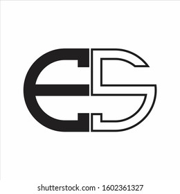 ES Letter logo monogram with oval shape negative space design template white background