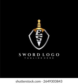 ES carta monograma de luxo para escudo e espada estilo imagem
