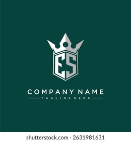 ES letter monogram initial logo for shield and crown design