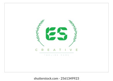 ES letters eco logo with leaf. Fresh nature and healthy leaf logo design.