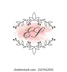 ES letters signature logo, Handwritten logo, ES, ES lettering, Letters ES, E and S logo with flower mandala, Brushstroke, floral and botanical logo, E and S alphabet