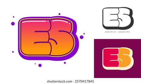 ES logo design for festival or party. Initial letter e and s in graffiti style. Creative modern lettering company name of font typography. Kids trendy logotype or identity. Vector illustration.