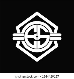 ES logo monogram with circle shape isolated hexagon emblem rounded design template on black background