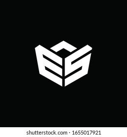 ES logo monogram with emblem style ribbon design template