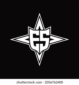 ES-Logo-Monogramm mit vier Richtungen, Pfeile Design-Vorlage auf schwarzem Hintergrund