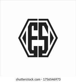 ES Logo monogram with hexagon line rounded design template on white background