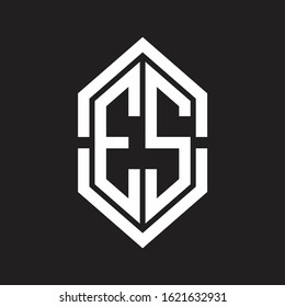 ES Logo monogram with hexagon shape and outline slice style with black and white