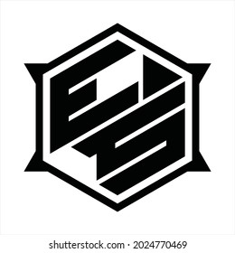 ES Logo monogram with hexagon and sharp shape design template