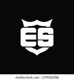 ES Logo monogram with shield around crown shape design template