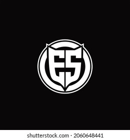 ES Logo monogram with shield and circluar shape design tamplate on black background