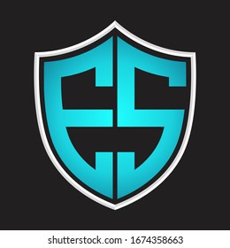 ES Logo monogram with shield shape isolated blue colors on outline design template