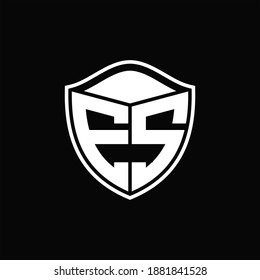 ES Logo monogram shield shape with outline rounded design template on black background