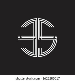 ES Logo monogram triple ribbon style line design template isolated on black background