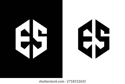 Diseño del logotipo del monograma del ES, letra hexagonal moderna E y S, simetría geométrica minimalista para la identidad de la marca de la tecnología, de los deportes, y del Industrial