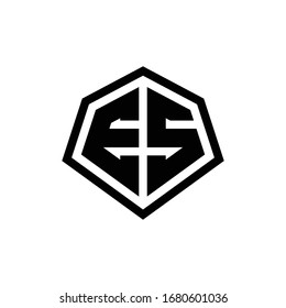 ES monogram logo with hexagon shape and line rounded style design template isolated on white background