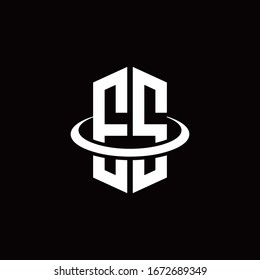 ES monogram logo in a hexagon style and surrounded by a ring