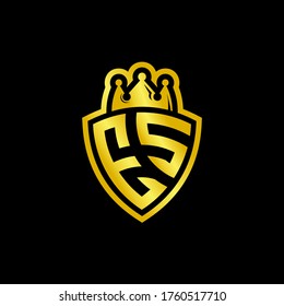ES monogram logo with shield and crown style design template isolated on black background