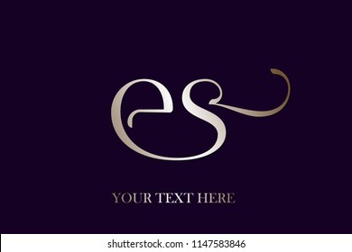 ES monogram logo.e&s letters icon isolated on royal blue dark background.Shiny metallic elegant vector lettering.