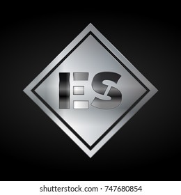ES Monogram, Silver Logo, Metal Logo, Luxury, Elegant, Abstract, square