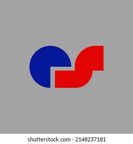 ES monogramm Vektorlogo mit geometrischen Formen. Blaues und rotes Logo auf grauem Hintergrund. Geeignet für Produkt, Marke, Firma und Organisation.