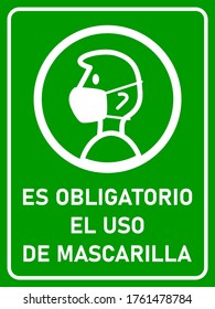 Es Obligatorio El Uso De Mascarilla ("It is Obligatory to Use Face Masks" in Spanish) Vertical Sign against the Spread of the Novel Coronavirus Covid-19, with an Aspect Ratio of 3:4. Vector Image.