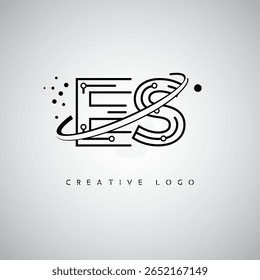 Logotipo do Monograma da Órbita ES - Marca de Letra Mínima Futurista com Linha de Arte Circular, Pontos Inspirados na Tecnologia e Conceito de Movimento Espacial para Identidade de Marca Moderna