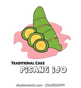 Es pisang ijo vector illustration. traditional dessert from Indonesia made from banana, rice flour, coconut milk, and syrup.