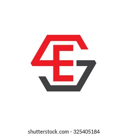 ES SE initial logo, hexagon S shape logo red